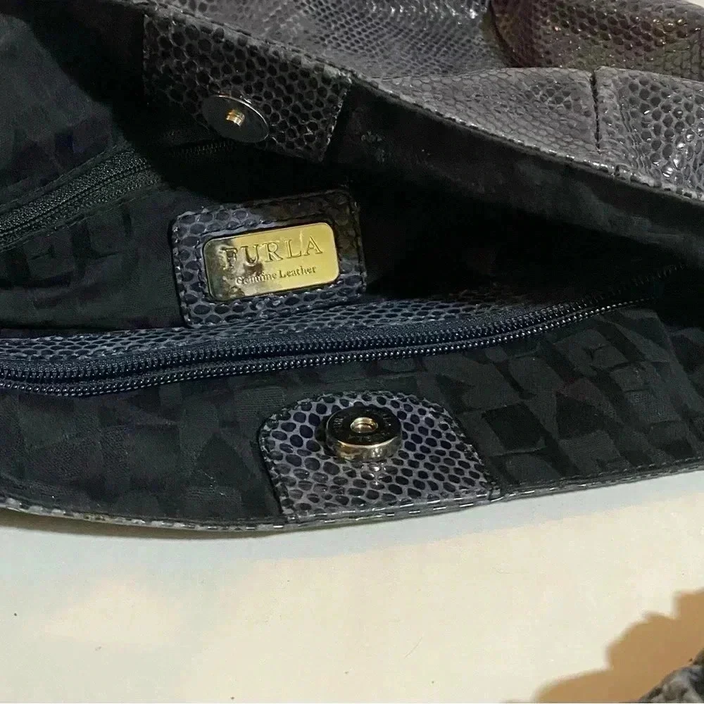 Furla gray snake skin leather hobo handbag